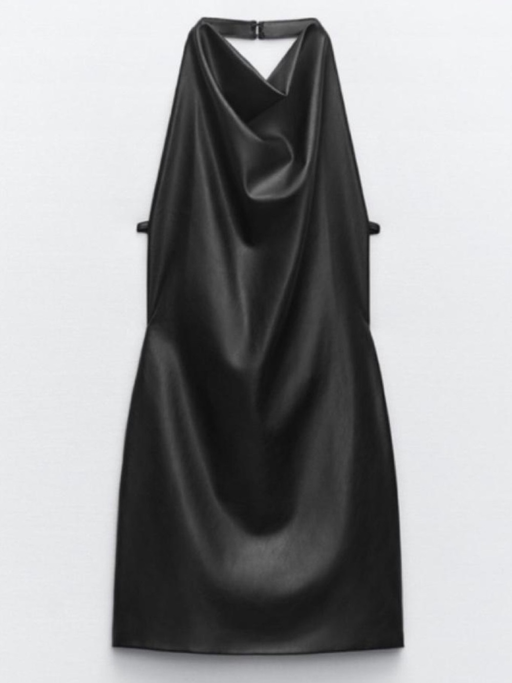 Zara Faux Leather Cowl Neck Black Halter Dress